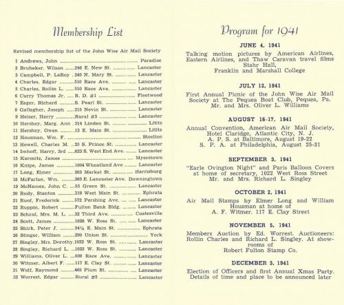 John Wise Air Mail Society 1941 Brochure p.2