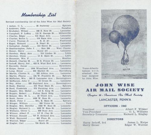 John Wise Air Mail Society 1942 Brochure p.1